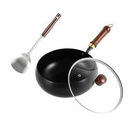 Uncoated Cast Iron Wok 9.5 Inch with Glass Lid Non Stick Hand Hammered Woks for Stir-Frying Deep-Frying Even Heating Chinese Wok Pan for Restaurant Home Kitchen Electric Stovetop Compatible