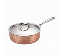 Uncoated Frying Pan with Lid, 26CM | Even Heating, Hammered Frying Pan, Scratch-Resistant, Cookware, for Kitchen