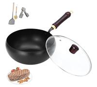 Uncoated Iron Pan,5 Sizes Hand-Forged Non-Stick Iron Pan Without Coating Durable and Rust-Free, Japanese Non-Stick Pans with Lid for Electric Induction Gas Stoves (Plain Weave-Glass Cover, 26cm)