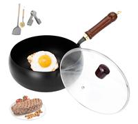 Uncoated Iron Pan,5 Sizes Hand-Forged Non-Stick Iron Pan Without Coating Durable and Rust-Free, Japanese Non-Stick Pans with Lid for Electric Induction Gas Stoves (Hammer Weave-Glass Cover, 30cm)