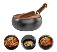 Uncoated Iron Pan,Belly Shape Frying Pan,24cm Hand Forged Big Belly Pot,Non Stick Stock Pot,Flat Frying Pots,Multifunctional Pots,Versatile Cooking for Gas Stove and Induction (with Wooden Lid)