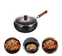 Uncoated Iron Pan,Belly Shape Frying Pan,Hand Forged Big Belly Pot,Non Stick Stock Pot,Flat Frying Pots,Multifunctional Pots,Versatile Cooking for Gas Stove,Induction (with Glass Lid-26CM)