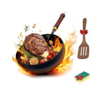 Uncoated Iron Pan,Hand Forged Iron Big Belly Pot,Frying Pan,Versatile Cooking Vessel for Simmering and High-Heat Frying,Induction Gas Stove Compatible (No Lid, 24cm)