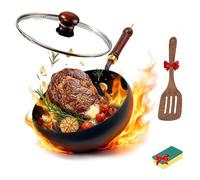 Uncoated Iron Pan,Hand Forged Iron Big Belly Pot,Frying Pan,Versatile Cooking Vessel for Simmering and High-Heat Frying,Induction Gas Stove Compatible (Glass Pot Lid, 24cm)