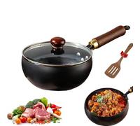 Uncoated Iron Pan,Hand Forged Iron Big Belly Pot,Frying Pan,Versatile Cooking Vessel for Simmering and High-Heat Frying,Induction Gas Stove Compatible (Glass Pot Lid, 28CM)