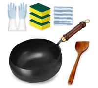 Uncoated Thick Iron Pot, Japanese Cast Iron Wok with Lid & Spatula, Non-Stick Cast Iron Casserole Frying Pan, for Induction, Gas & Electric Stoves (No lid Normal,9.5in)