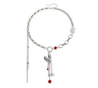 Unconventional Love Shape Necklace Playful Tassels Accent Clavicle Chain Comfortable Fit Jewelry for Casual Outings Edgy Irregular Heart Pendant Necklace Fringed Neckwear with Detachable Tassels