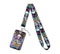Unconventional Skull Crow Keychain Lanyard Heavy Duty Case for Student Badge Transport Card Organization Crow Skull Design Travel Card Case