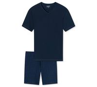 Uncover by Schiesser Men’s 2-Piece Pyjama Set V-Neck Shorty, Black/Dark Blue