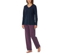 Uncover by Schiesser Women's Damen Schlafanzug Set Shirt Langarm mit Langer Schlafhose-Nachtwäsche Pajama, Midnight Blue_182852, 42