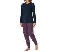 Uncover by Schiesser Women's Damen Schlafanzug Set Shirt Langarm mit Langer Schlafhose-Nachtwäsche Pajama, Midnight Blue_182853, 38