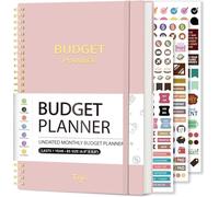 Undated Budget Planner with Tag Stickers, A5 Monthly Budget Planner Budget Book with Expense & Saving Tracker for Money Management and Saving(Pink)