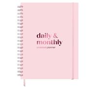 Undated Daily & Monthly Planner 2026-2027 | Hourly Schedule | Large 8.5" x 11" | Daily Work Planner with Full Page Per Day, To Do List, Time Blocking, Pink Hardcover Spiral Notebook