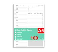 Undated Daily Planner Refill - A5 Planner Inserts, 100 Sheets/200 Pages, 6 Hole Refills Paper, Planners Refills for Filofax, College Ruled, 5.8 X 8.26 Inch, 6-Hole Punched, 100gsm