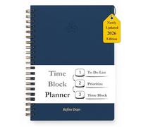 Undated Daily Planner - Time Blocking Planner & ADHD Planner. To Do List, Hourly Schedule, Daily and Monthly Agenda. Time Management & Productivity Planner. Spiral-Bound Notebook. Hardcover, A4. Blue.