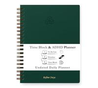 Undated Daily Planner - Time Blocking Planner & ADHD Planner. To Do List, Hourly Schedule, Daily and Monthly Agenda. Time Management & Productivity Planner. Spiral-Bound Notebook. Hardcover, A4. Green