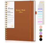 Undated Weekly and Monthly Planner, B5 Large Weekly To Do List Notebook with Goal & Habit Tracker Organizer, Hardcover Spiral Bound Blank Monthly Planner for Work School Home 7.4" x 9.64" Brown