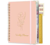 Undated Weekly Planner, A5 To Do List Notebook 53 Weeks Planning Hardcover Weekly Goals Planner with 24 Self-Adhesive Monthly Tabs for Daily life, Work, College (Pink)