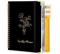 Undated Weekly Planner, A5 To Do List Notebook 53 Weeks Planning Hardcover Weekly Goals Planner with 24 Self-Adhesive Monthly Tabs for Daily life, Work, College (Black)