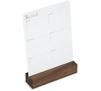 Undated Weekly Planner, Weekly To Do List with Top Goals & Habit Tracker and Walnut Wood Stand - 52 Cards/Weeks, Elegant Notebook Binder Alternative