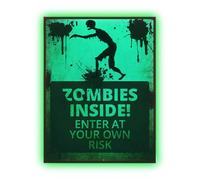 Undead Alert Sign - Luminous Caution Label, Spooky Halloween Decoration | Haunted Attraction Warning Plaques, Glow in Dark Zombie Notice, Peel Stick Scary Party Accessory for Themed Events