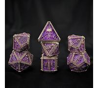 Undead Dice Set Skeleton Head Solid Metal for DND TRPG, Pathfinder, Tabletop Games, TRPG Wizard Evil D20 D12 D10 D8 D6 D4 (Purple)