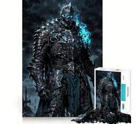 Undead Knight with Blue Flames Jigsaw Puzzles 1000 Piece for Adults Recall Fun Play Firm Fit Secure Assembly Family Fun Night Activity (38x52cm)