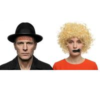 Undead Monster Movie Couple Style Couples Costume Kit - Dystopian Duo Set with Black Fedora, Stitch Scars, Spirit Gum, Liquid Latex, Blonde Curly Wig & Noir Lip Paint - Movie Fancy Dress Costume