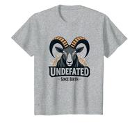 Undefeated Since Birth Ram Strength Motto T-Shirt, Kids, Heather Grey, 6 Years