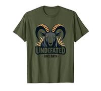 Undefeated Since Birth Ram Strength Motto T-Shirt, Men, Olive Green, Small
