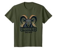 Undefeated Since Birth Ram Strength Motto T-Shirt, Youth, Olive Green, Small