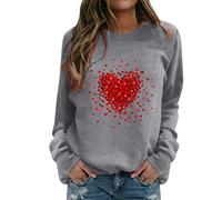 under 1 pound Plus Size Clothing For Women Valentine's Day Valentine's Day Women's Sweatshirt Crew Neck Print dispatched items returns items to Grey