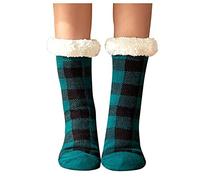 under 20 Women's Plaid Floor Socks Thicken Warm Sleeping Socks Slippers Fuzzy Socks Crow Boot Socks (Green, One Size)