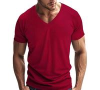 Under 5 Textured Casual Short Sleeve V-Neck Plain Top Men's Tops For Baggy Pants, red, M