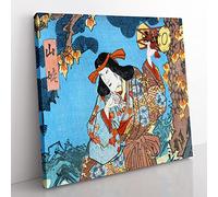 Under a Maple Tree by Utagawa Toyokuni Asian Japanese Canvas Wall Art Print Ready to Hang, Framed Picture for Living Room Bedroom Home Office Décor, 35x35 cm (14x14 Inch)