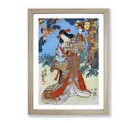 Under A Maple Tree By Utagawa Toyokuni Asian Japanese Framed Wall Art Print, Ready to Hang Picture for Living Room Bedroom Home Office Décor, Oak A3 (34 x 46 cm)