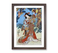 Under A Maple Tree By Utagawa Toyokuni Asian Japanese Framed Wall Art Print, Ready to Hang Picture for Living Room Bedroom Home Office Décor, Walnut A4 (34 x 25 cm)