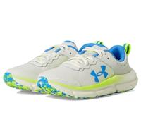Under Armour Assert 10 (110) Unisex Elementary School Sneakers, Summit White/Hi-Vis Yellow/Atlantis Blue, 4 Big Kid