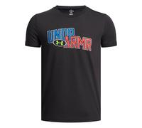 Under Armour Boys' Overlay Wordmark Short Sleeve, Boys' T-Shirt with Graphic Design, Comfortable and Fast-Drying Graphic Tee for Kids,Black / / White,YXL