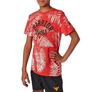 Under Armour Boys' Project Rock Aloha Warrior Mana Short Sleeve Shirt (Versa Red/Black - 608, Youth Small)