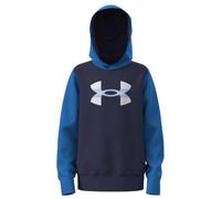 Under Armour Boys' Rival Fleece Colourblock Graphic Hoodie, Comfortable and Warm Boys' Hoodie with Raglan Sleeves, Hooded Top for Sports and Casual Wear,Blue Atlantis/Washed Navy/White,YMD