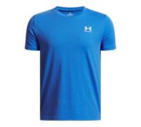 Under Armour Boys' Sportstyle Left Chest Short Sleeve, Comfortable Boys' T-Shirt with Logo Design, Fast-Drying Sports T-Shirt,Blue Atlantis / / White,YXS