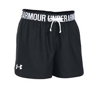 Under Armour Girls' Tech Play Up Short, Girls' Running Shorts with Shaped Hem and Open-Hand Pockets, Breathable and Fast-Drying Gym Shorts Black, YS/JP/J-CH