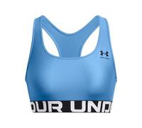 Under Armour HeatGear Authentics Mid Impact Branded Sports Bra, Viral Blue/Black, S