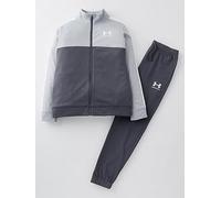 UNDER ARMOUR Junior Boys Colourblock Knit Track Suit - Grey/White, Grey, Size S Grey