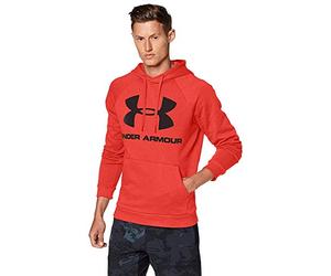 Under Armour Men Rival Fleece Sportstyle Logo Hoodie Warm-Up Top - Martian Red// Black (646), Small