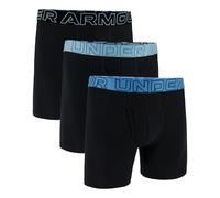 Under Armour Men's 3-Pack Performance Cotton Boxer Brief, 6" Inseam, All-Day Comfort & Ultra-Soft, Black/Stream, XL
