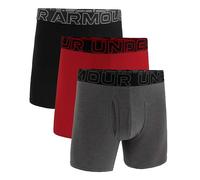 Under Armour Men's 3-Pack Performance Cotton Boxer Brief, 6" Inseam - Breathable, Moisture Wicking, Soft Touch, All-Day Comfort - Black/Red/Grey