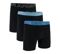 Under Armour Men's 3-Pack Performance Cotton Boxer Brief, 6" Inseam - Breathable, Moisture Wicking, Soft Touch, All-Day Comfort, Black/Stream, S