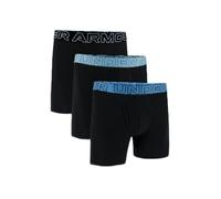 Under Armour Men's 3-Pack Performance Cotton Boxer Brief, 6" Inseam - Breathable, Moisture Wicking, Soft Touch, All-Day Comfort, Black/Stream, XL